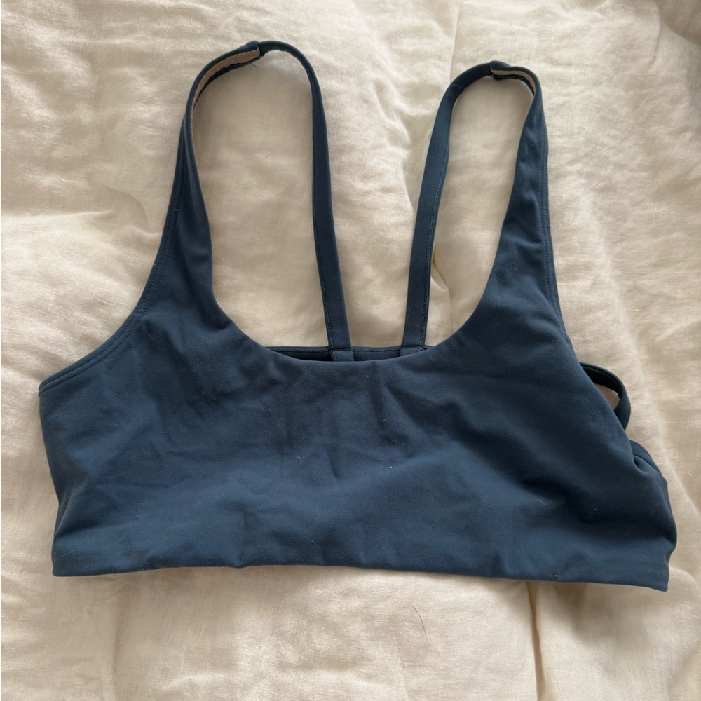 Vuori navy scoop-front double-strap sports bra
